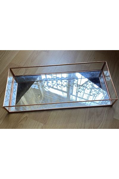 GÜVEN Copper Rose Mirror Based Coffee Presentation Groom Tray Large Size