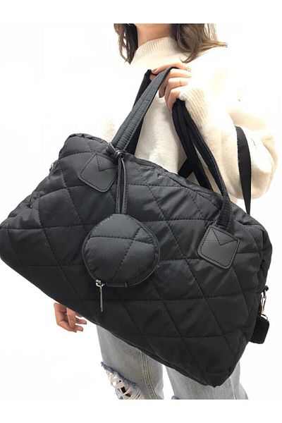 Neem bag Portofel matlasat Shelbey negru pentru femei Trend Geantă mare de umăr pufă, de mână și de cruce