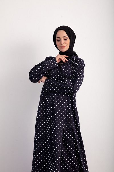 Kutay Collection Εποχιακό φόρεμα προσευχής με πουά σχέδιο - Δέσιμο στο πλάι