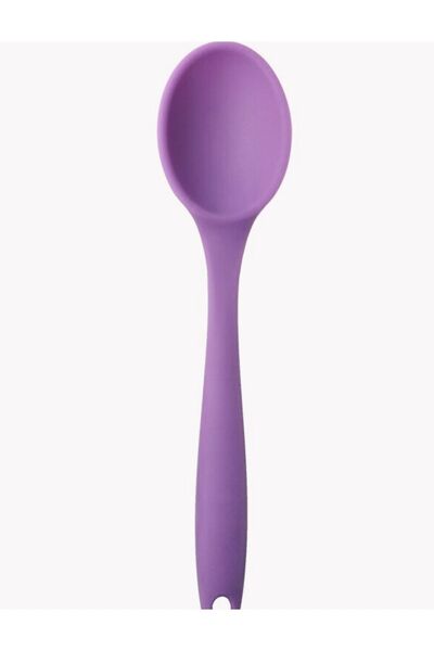 PİNK ROSE Bybirgül Large Size Fireproof Non-Stick Silicone 3-Piece Spatula Spoon Set Anthracite, Red, Lilac Color 3 Pieces