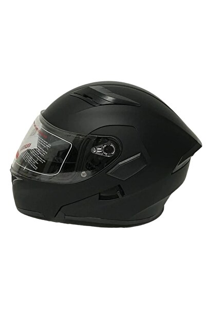 JK20 Mat Siyah Jk 902 Çene Pedli Güneş Vizörlü Çeneden Açılır Kask