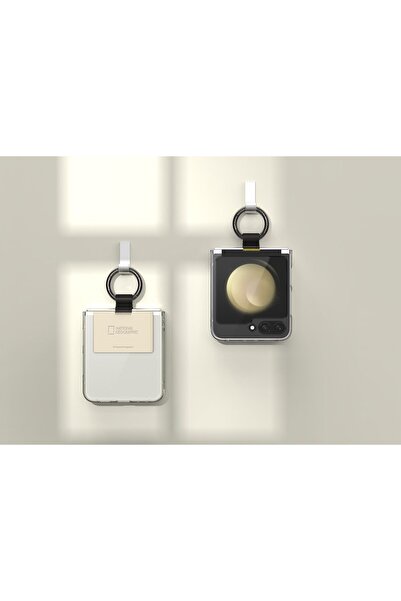 NATIONAL GEOGRAPHIC Crystal Slim Fit Case V2 Galaxy Z Flip5 with Beige Ring Strap - Transparent