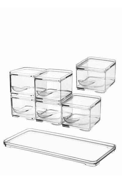 AKTURK HOME 12-Piece Clear Spice Bowl Set - with Stand and Spoon