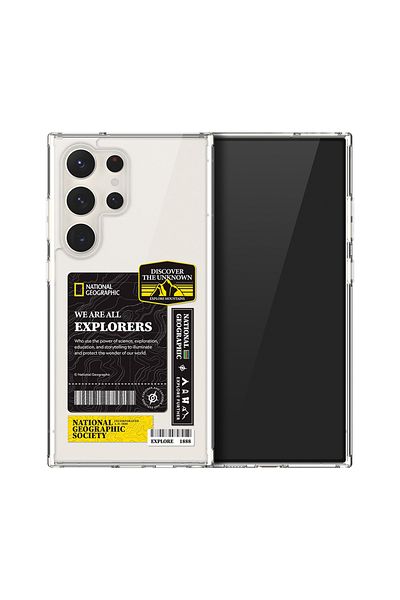 NATIONAL GEOGRAPHIC Crystal Clear Wappen Case V2 for Samsung Galaxy S24 Ultra - Black Topo Logo