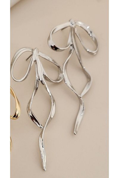 Momos Stylish Steel Earrings with Dangle Bow Shape
