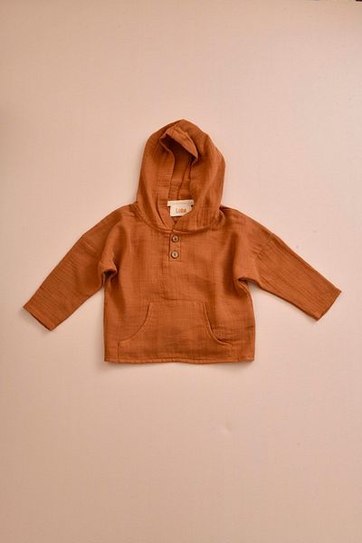 Lollie Baby&Kids Muslin Hooded Sweatshirt Baby & Kids 100% Cotton - Terra