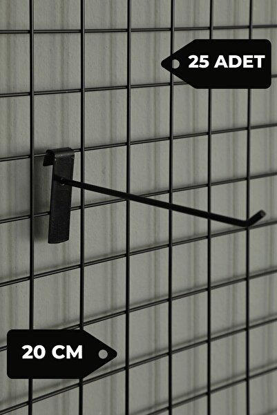 RAFAX Siyah Tel Pano Kancası 25 Adet 20 Cm Tel Ve Stand Kancası