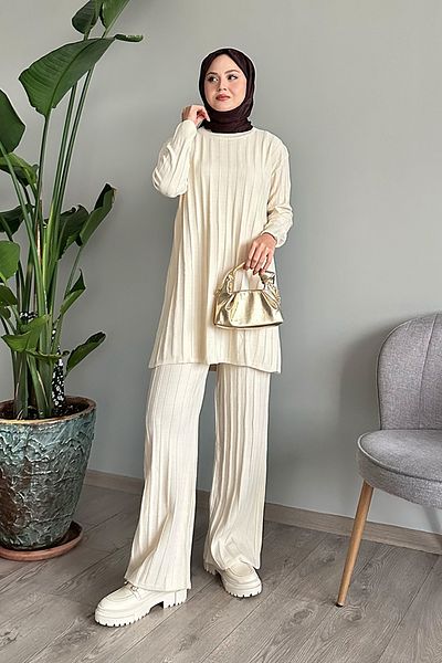 InStyle Σετ Πλεκτά Λευκά Ριγέ - Βασικό Μοντέλο