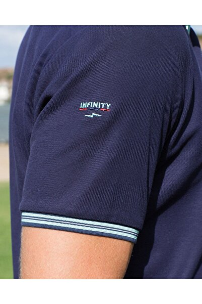 Masimar Mercerized Pique Denim Detailed Polo Shirt Collar T-Shirt