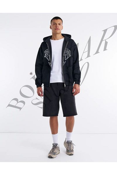 Boi Gladio Warrior Design Printed - Unisex Oversize Hooded Black Cardigan