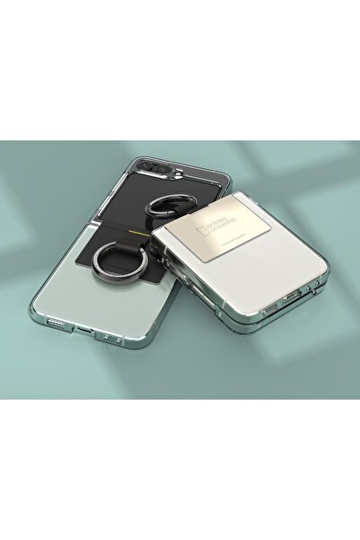 NATIONAL GEOGRAPHIC Crystal Slim Fit Case V2 Galaxy Z Flip5 with Beige Ring Strap - Transparent