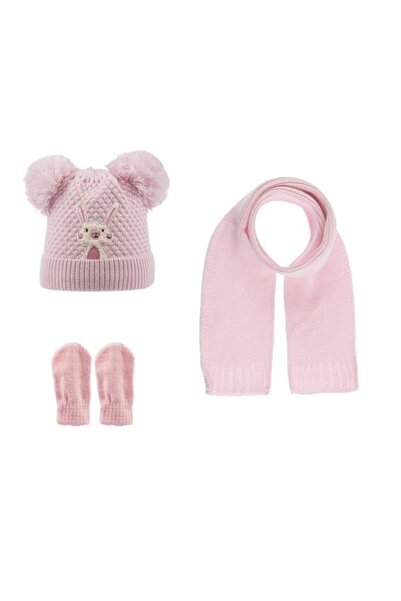 Kitti Kız Bebek Atkı Bere Eldiven Takımı 3-12 Ay