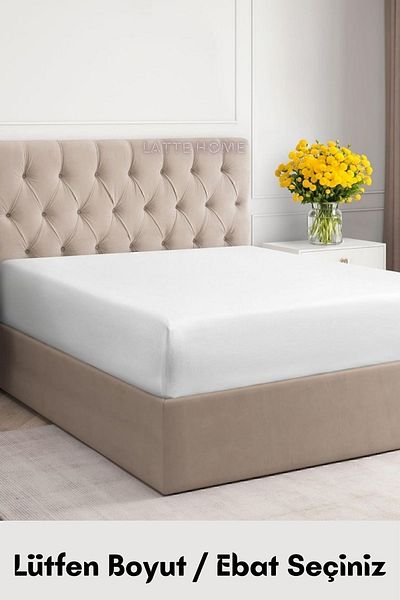 LATTE TEKSTİL White 100% Cotton Fitted Sheet - Elastic Single/Double/King Size