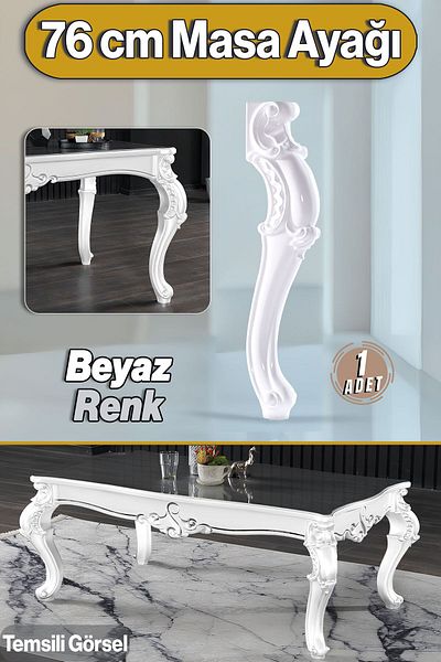 Badem10 Valenta Masă Dresuar Picior 76 Cm Picior Plastic Bucătărie Masă Sufragerie Mobilier Picioare Alb