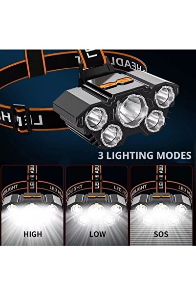 Wolfberry X- Riko 150w Ultra Güçlü Led Şarjlı 5 Led 5x Cree Led Kafa Feneri Avcı Feneri Balıkçı Kamp Feneri