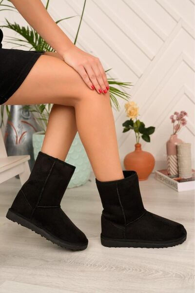 Reyonda ayakkabı Yeni Sezon Siyah Süet Yarım Bot İçi Tüylü Düz Taban Kadın Ayakkabı