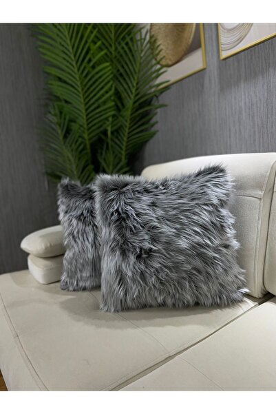 Paris Life 4 قطع غطاء وسادة من القطيفة باللون الرمادي - ريش طويل قابل للغسل