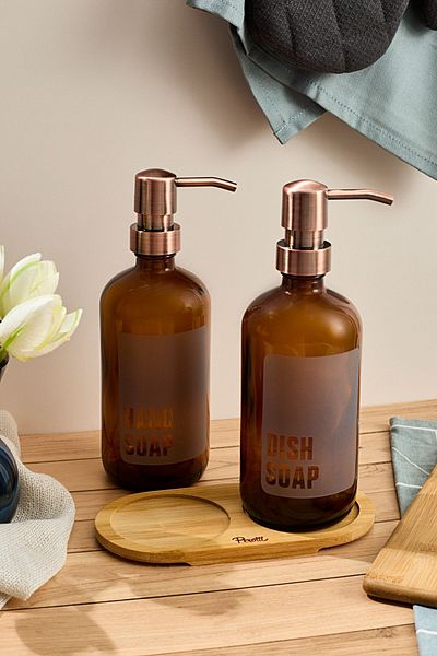 Perotti Amber Lozione Σετ 2 Σαπουνιών Κουζίνας - 500ml με Δίσκο Μπαμπού