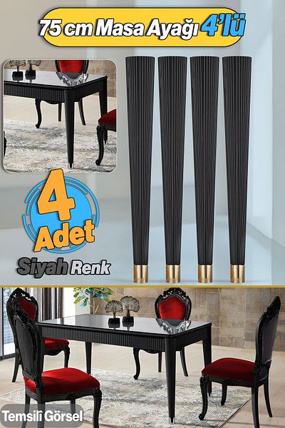 Badem10 4 Buc Costume Masă Dresuar Picior 75 Cm Plastic Negru Picior Bucătărie Masa Sufragerie Mobilier Picioare Negru