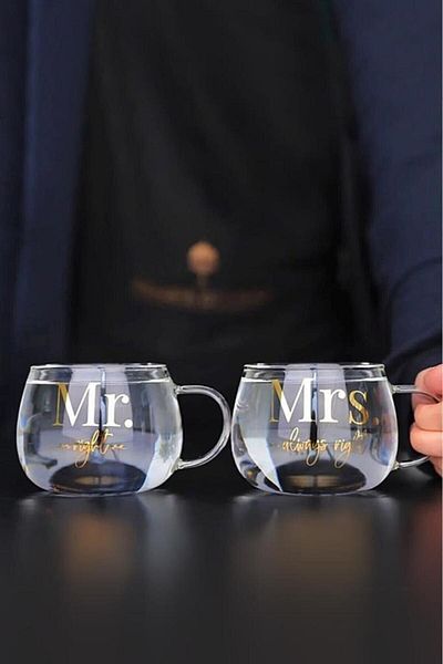 Perotti 400ml Magnolia Cup - Std 2 Pieces, Mr.& Mrs. Glass Mug, Classic