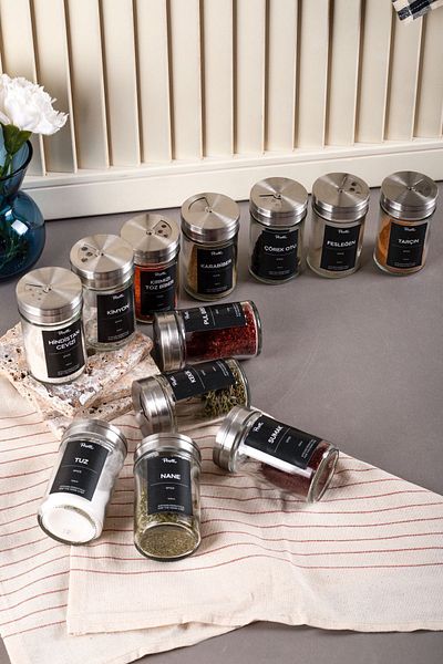 Perotti Simplico Glass 12-Piece Jar Set 100ml - 15 Pieces Black Label Spice Bowl Salt Shaker