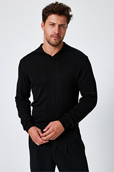 Tarz Cool Men's Polo Collar Striped Long Sleeve Knitwear Sweater