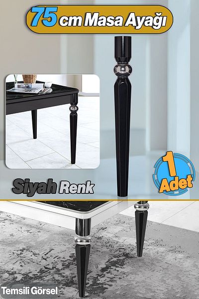 Badem10 Picior de dresuar de masă elipsă 75 cm din plastic negru cromat picior de bucătărie masă de sufragerie picioare de mobilier negru