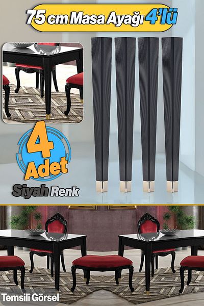 Badem10 4 Buc Elite Masă Dresuar Picior 75 Cm Plastic Negru Picior Bucătărie Masa Sufragerie Mobilier Picioare Negru