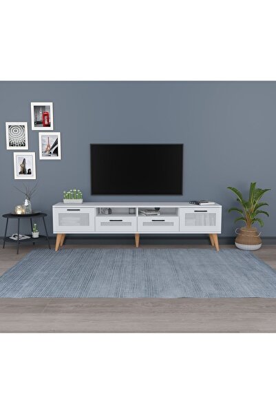 Ankara Mobilya AVANOS AHŞAP AYAKLI 180 CM BEYAZ TV ÜNİTESİ