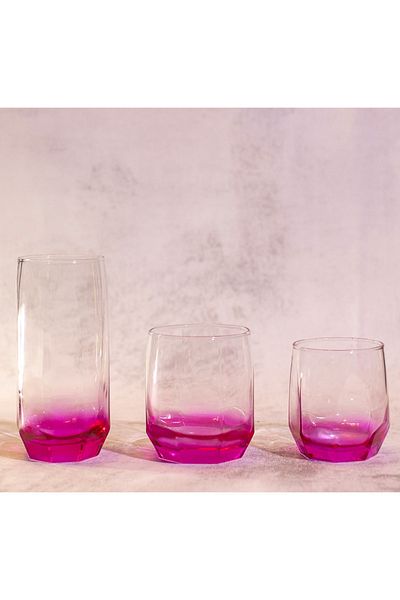 sudeka 18 Pieces Colored Glass Cup Soft Drink Set for 6 People