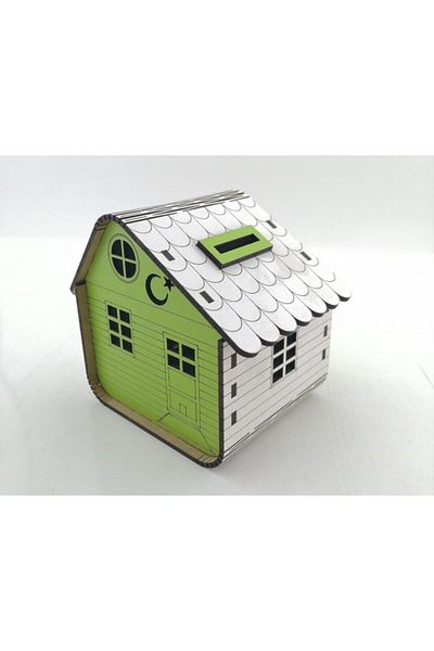 DOĞAN LİFE Mini Size Wooden House Piggy Bank
