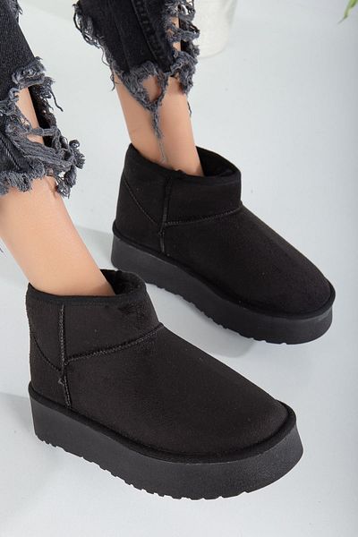 Reyonda ayakkabı New Season Tan Suede Mini Boots with Furry Inside Flat Sole Women's Shoes