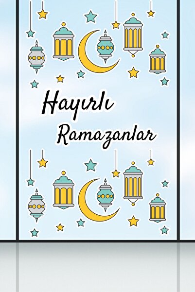 sanatıbedi Hayırlı Ramazanlar Renkli Fener Sarkıt Cam Duvar Dekorasyon Sticke...