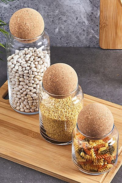 Perotti Sughero Top Cork Lid Glass Jar and Seasoning Set 3 Pieces Cork Lid Glass