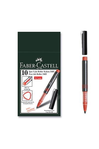 Faber Castell Red Needle Point 5405 0.5 Needle Point Rollerball Pen - 10 Pieces