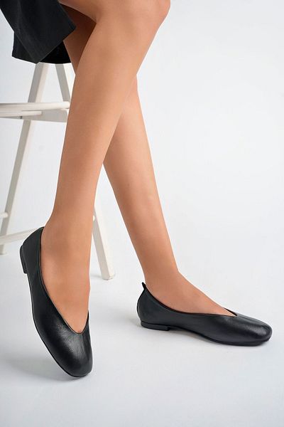 Deripabuc Genuine Leather Black Women's Leather Ballerinas Dp58-4056