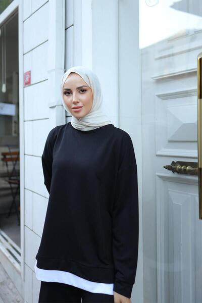 BURCU TESETTÜR Women's Skirt Garnished Sweat BRC1702 Black