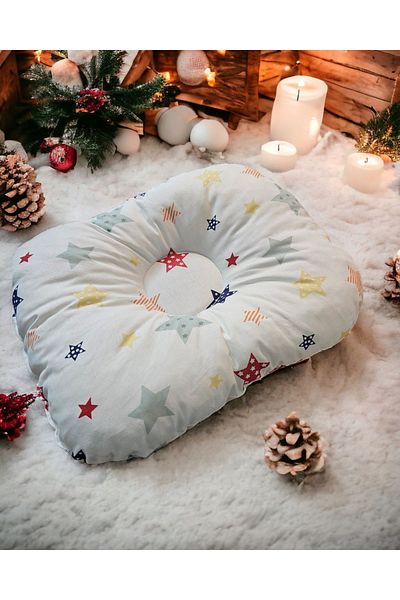 BeybiNest 100% Organic Cotton 0-12 months Baby Flat Head Pillow Colorful Stars Flat Head Pillow
