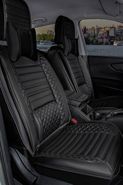 PlusOto غطاء مقعد السيارة من الجلد الأسود الفاخر من Renault Fluence - مجموعة ...