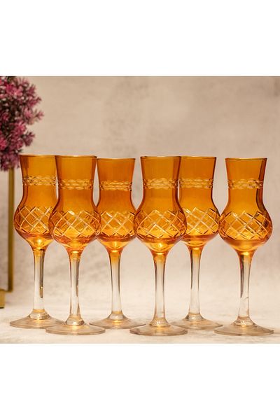 sudeka 6 Pieces Colorful Crystal Cut - Coffee Side Glass Set