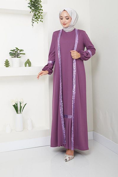 Ayşe Melek Lilac Evening Dress Fashion Double Suit with Dress - 2600 Women's Clothing