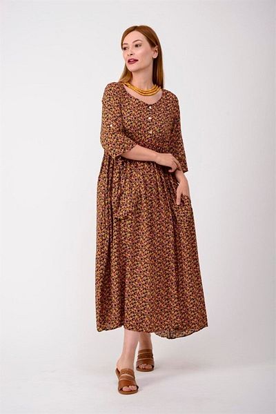 Hazinedan Γυναικείο Bohemian Crisp Flower Pattern Robadan Φαρδύ μποέμ φόρεμα