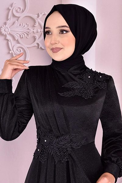 Ayşe Melek Black Hijab Evening Dress - Women's Clothing Fashion 2514
