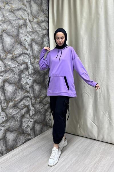 BURCU TESETTÜR Sweat Garnish Dublă Culoare Brc1703 Liliac