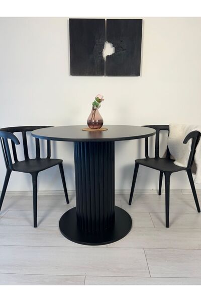 woodywood 90 Cm Özel Tasarım Orta Geniş Sutun KOMPLE SİYAH Yemek Masası