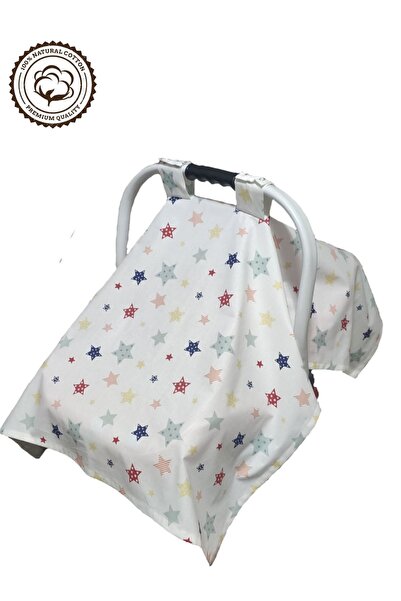 BeybiNest %100 Pamuklu Puset Örtüsü Tek Kat 110x88 Cm Renkli Yıldızlar Model