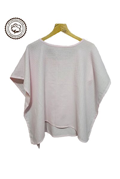 BeybiNest Muslin Pink Poncho 125X85 CM Μονό προϊόν Λειτουργικό κάλυμμα καροτσιού και σαλιάρα θηλασμού