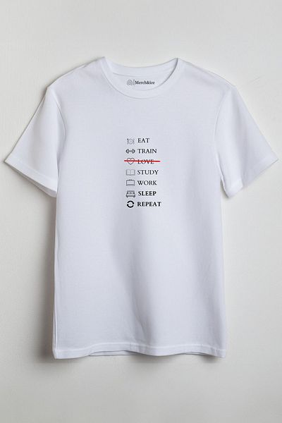 SM Satranç Medya Μπλουζάκι Unisex - Eat Train Love Study Work Sleep Repeat με στάμπα στο μπροστινό μέρος