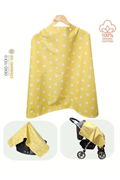 BeybiNest Κάλυμμα θηλασμού από οργανικό βαμβάκι 100x80 εκ. με κίτρινο σχέδιο αστεριών, ρυθμιζόμενο μέγεθος - με εσωτερικό σύρμα