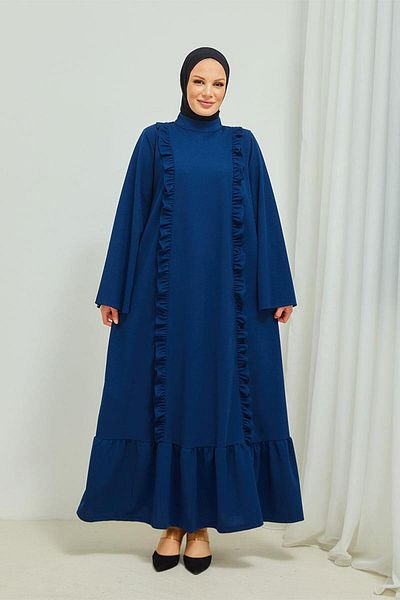 BURCU TESETTÜR Indigo Hijab Φόρεμα - Λεπτομέρεια βολάν, Brc11m01 Abaya